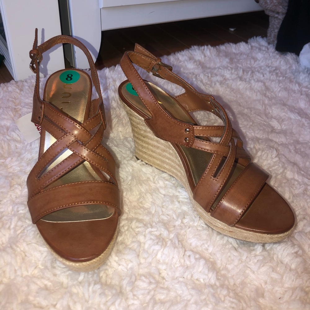 Brown Leather Unisa Wedges Size 8, New with Tags